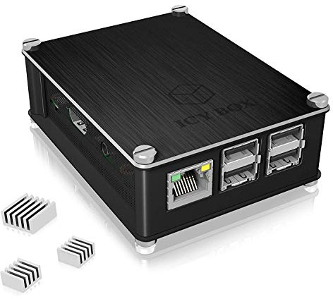 ICY BOX IB-RP102 Gehäuse für Raspberry Pi 2, Raspi 3 Model B und Raspi 3 Model B+, Aluminium, 3 Kühlkörper, luftdurchlässiges Seitengitter, schwarz
