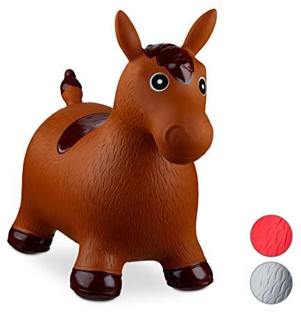 Relaxdays 10024991_93, braun Hüpftier Pferd, inklusive Luftpumpe, Hüpfpferd bis 50 kg, Hüpfpony BPA frei, für Kinder, Hüpfspielzeug, 48 x 26 x 58 cm