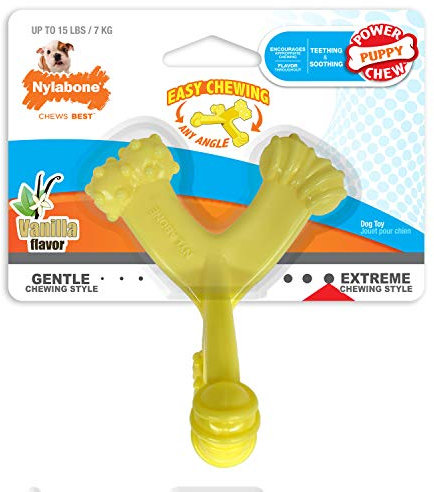 Nylabone Puppy Power Axis Bone Nylon Puppy Teething Chew Toy Vanilla Flavour, Extra Small, for Dogs up to 7kg
