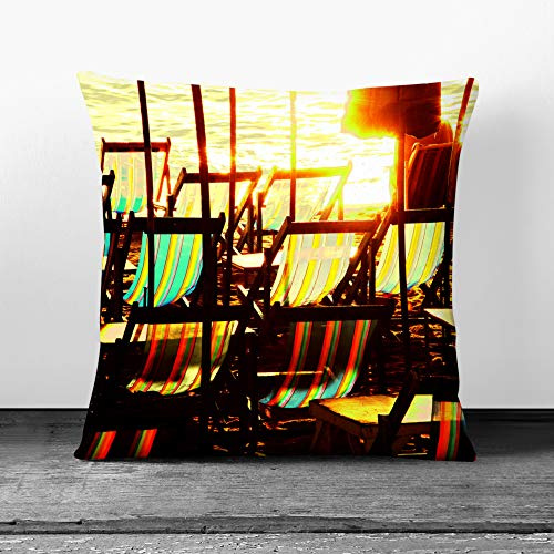 Big Box Art Deckchairs on the Beach - Cushion Cover Throw Pillow with Insert for Sofa Chair Bed - Double-sided - 55x55 cm