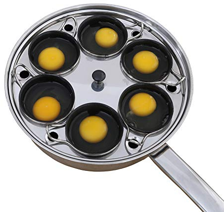 6 Cups Egg Poacher Pan - Stainless Steel Poached Egg Cooker – Induction Cooktop Egg Poachers Cookware Set with 4 Nonstick Large PFOA FREE Egg Poacher Cups and Silicone Spatula