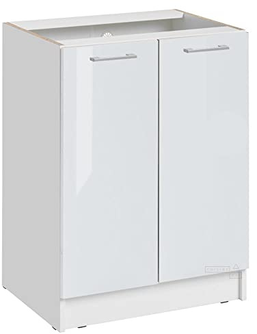 Cuisineandcie - Meuble Cuisine Bas ECO Blanc Brillant 2 Portes L 60 cm + 1 étagère - Meuble Bas Cuisine Rangement, Meuble Cuisine, Placard Cuisine Bas