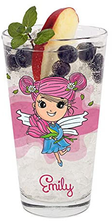 Stirefchen® Trinkglas für Kinder mit Namen personalisiert, Motivauswahl, 300 ml (Blumenfee)
