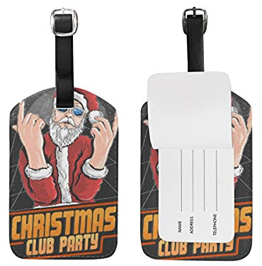 Père Noël Danse DJ Musique Etiquettes à Bagages de Valises Voyage en Cuir Etiquette Nom Adresse ID Tags Drôle pour Les Garçons Filles(3PACK)