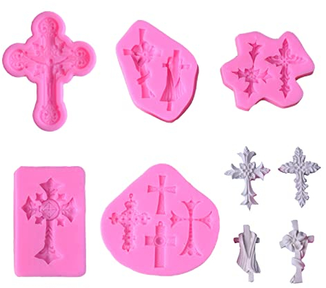 5 Pezzi Stampo per Torta Fondente a Forma di Croce, Stampo in Pasta di Silicone per Dolci, Pane, Mousse, Gelatine (Rosa)