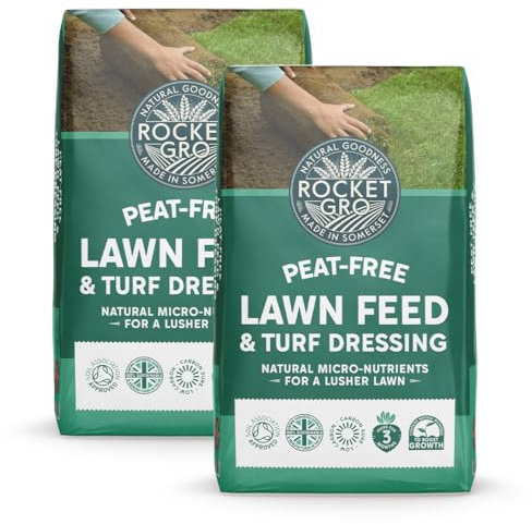 RocketGro - Organic Lawn Feed & Turf Dressing – 2 x 40L - Peat-Free & Chemical-Free, N:P:K Rich, Eco-Friendly Lawn Fertilizer, Natural Slow-Release Nutrients, Safe for Kids & Pets