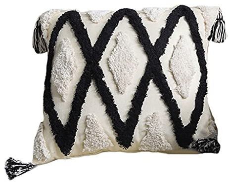 VEILTRON Boho Woven Tufted Kissenbezug Marokko Schwarz Weiß Plaid Quaste Kissenbezug