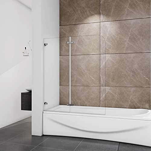 Acezanble Pare-baignoire 110x140cm，5mm verre trempé sécurit, pare de douche pivotant et pliant