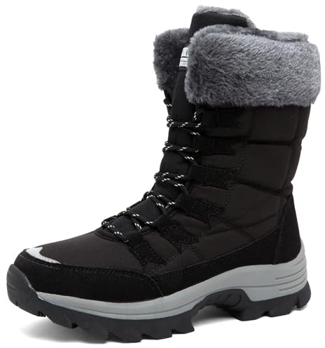VLOOKST Bottes Femme Bottes de Neige Bottines de Hiver Étanche Botte de Randonnée Chaussures Montantes de Randonnée Bottine de Neige Fourrure Chaussure de Hiver Noir Taille 40