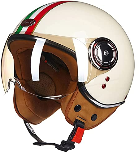 Sommer Vintage Motorrad Open Face Jethelme Scooter-Helm Vintage Roller Helm Damen Herren Retro Elektrischer Halbhelm mit Sonnenblende Jet-Helm für Cruiser Motobike ECE Approved 1,XL