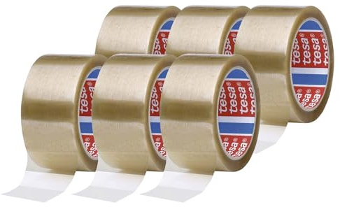 tesa tesapack PP 4195 Paketband im 6er Pack - Geräuscharmes Klebeband zum Verpacken von Paketen und Kartons - transparent - 6 Rollen je 66 m x 50 mm