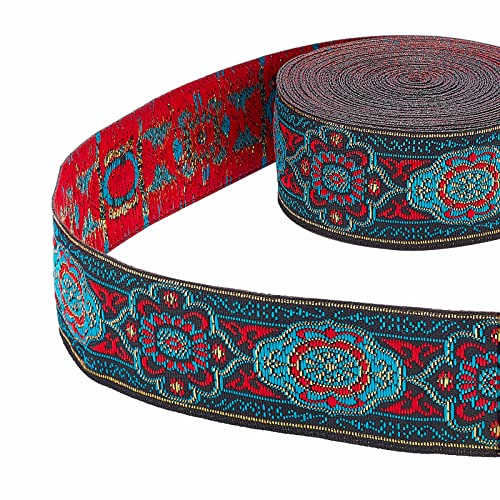 PandaHall Cinta de jacquard de 7 yardas, 1.3 pulgadas de costura vintage, cinta tejida emobridada, tela floral, ribete de flecos, accesorios de ropa de bricolaje, decoraciones de adorno