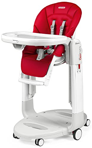 Peg Perego Tatamia Follow Me – Multifunktions-Hochstuhl für Neugeborene, Babyliege, Schaukelstuhl, 6 Räder, zusammenklappbar, für Kinder von 0 bis 3 Jahren (0-15 kg), Erdbeere