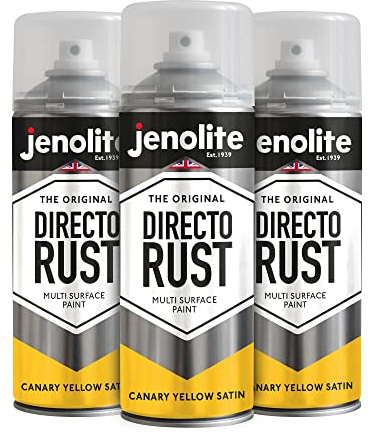 JENOLITE Directorust Peinture satinée | JAUNE CANARIS | Peinture en aérosol multi-surfaces | Bois, le Métal, le Plastique, la Céramique et les Surfaces Rouillées | 3 x 400ml | RAL 1018