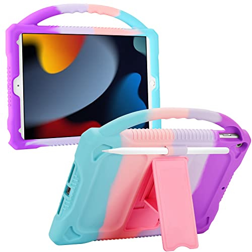 Premium Silikonhülle für iPad 10.2 2021/2020/2019, iPad 9. 8. 7. Generation Hülle für Kinder, JOGUIIA Schutzhülle mit Handgriff Ständer für Apple iPad 10.2 Zoll Modell