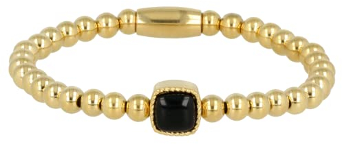 My Bendel - Elastisches Damenarmband Gold OnyxEdelstein- Stylischer Flexibeles Armband für Damen mit echter Edelstein - Bleibt schön und Verfärbt nicht - Mehrere farben und gröBen