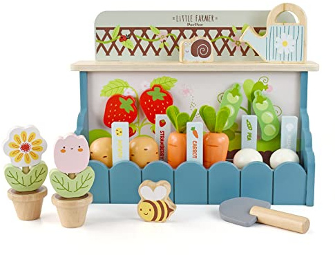PairPear Montessori Wooden Vegetable Matching Toy – Play Food Garden Set for Toddlers 3+, Preschool Learning Sorting & Farm Pretend Play, Farm Food Recognition & Fine Motor Skills Development