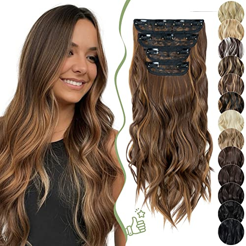 SEGO 55cm Haarverlängerung Clip in Extensions 4 PCS Hair Extensions Haarteil Haare mit Klips Vollen Kopf für Frauen Schokoladenbraun mix Sandy Brown