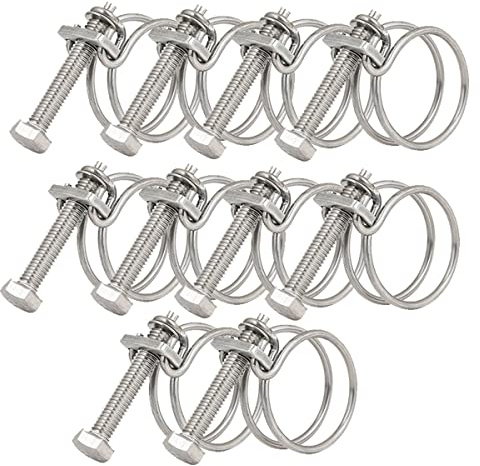 32-36mm Doppel Draht Schlauchschellen, Einstellbar Drahtschlauchschellen 201 Edelstahl Doppeldraht Schlauchschellen, Wasser Rohr Tank Rohrschellen für Familie Automobil Tubing (10 Stück)
