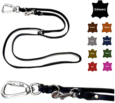 elropet Hundeleine Fettleder mit Sicherheitshaken + Edelstahlringe für große Hunde/Hundeleine Leder bis 100Kg (Schwarz, 2m)