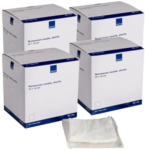 ABENA Gasas Estériles (10 x 10 cm) | Esteril compresas de Gasa no tejidas con 4 capas | de Tejido no Tejido para el Cuidado de Heridas Apósitos de uso médico (4 cajas = 4 x 125 unidades)