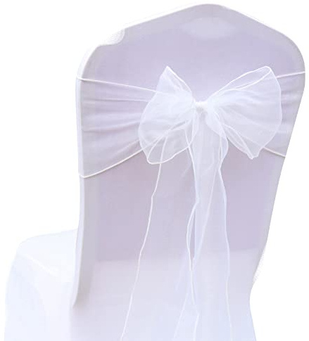 Yurosiay 30 Stück Organza Stuhlschleifen Hochzeit Stuhl Deko Schleife Band Elegant Stuhlschärpen Stuhlhussen Schleifen für Hochzeit Party Geburtstag Hotel Bankett Stühle Deko 18×275cm Weiße