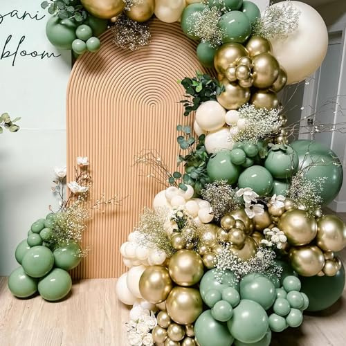 Sage Green Balloon Arch Kit,133pcs Green White Gold Balloon Arch Kit with Multiple Sized Birthday Balloons,Ideal Party Balloons for Birthday Baby Shower Boho Wedding Anniversary Decorations