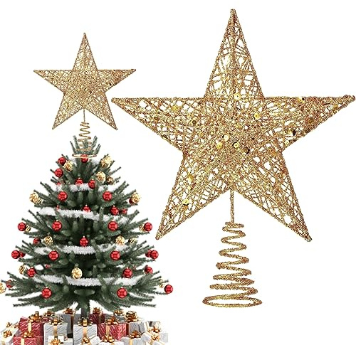 HONGECB Stella Punte Albero Di Natale, Christmas Tree Star, Topper Albero Di Natale, Pentagramma Decorazione Albero Di Natale, Puntale Usato Per Decorare Alberi Di Natale, 20cm, Oro