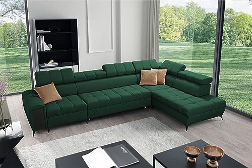 All4All Ecksofa mit Schlaffunktion Gonti XI 351 x 217 cm - Schlafsofa mit Bettkasten - Sofa in L-Form - Wohnlandschaft XXL Sofa - Eckcouch Groß - Seite Rechts - Grün - Gewebe - Modern 26