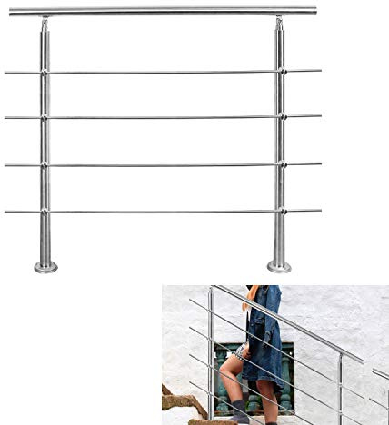 Ansobea Handlauf Edelstahl 120cm,Geländer Edelstahl innen 4 Querstreben, Treppengeländer Edelstahl, Handlauf Edelstahl Aussen, Treppengeländer außen für Treppen Brüstung Balkon