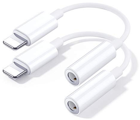 2 Pack Lightning to 3.5mm Headphone Adapter【Apple MFi Certified】 iPhone Aux Adapter Audio Cable Jack Adaptor Dongle Aux Earphone Converter Compatible with iPhone 14 13 12 11 XR XS Max X 8 7 6 iPad