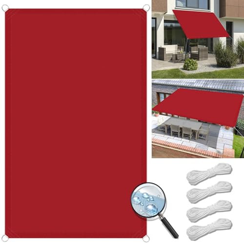 Vela Ombreggiante Rettangolare Impermeabile 3.5 x 6 m 95% Protezione Solare,Tessuto, Idrorepellente, Anti UV Tende da Esterno Tend Ombra Mare per Giardino Esterno Terrazza, Rosso