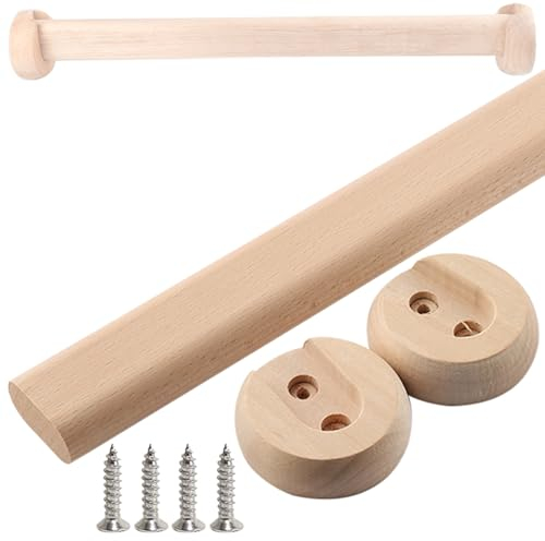 Kleiderstange Schrank Schrankstangen-Kit ( Ovale Stange, Endstützen, Schrauben ), Nicht Lackiert Holz Garderobe Kleiderstangen, Kleiderbügel Aufhängestangen, 30cm-160cm Länge ( Color : Unpainted , Siz