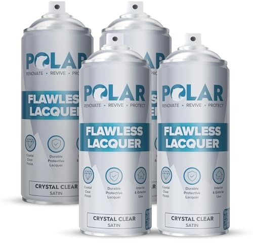 Polar Flawless Lacquer Spray - 4x400ml, Clear - Protective Coating for Wood, Ceramic, Glass, Plastic & Metal - Scratch Resistant & UV Protection - Primer for DIY, Interior & Exterior - Satin Finish