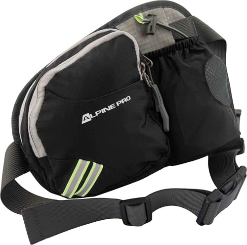 Alpine PRO HOTHE Schwarz Bauchtasche, Gürteltasche, Hüfttasche, Outdoor Bag, Robuste Wandern Rucksack, Reißverschlusstasche, Reflektierende Elemente, Flaschentasche, Verstellbarer Riemen
