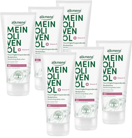alkmene Bodylotion mit Olivenöl für trockene Haut vegan 6x 200 ml | 100% bestätigen Spannungsgefühl Reduktion - Body Lotion Damen & Herren - Feuchtigkeitslotion - Körperlotion