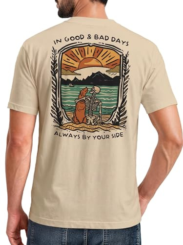 Neverless® Backprint Tshirt Herren Hund Freundschaft Motiv Aufdruck Printshirt Outdoor Fashion Natur L