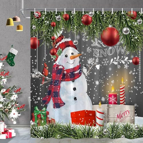 rge Tenda da doccia natalizia resistente alla muffa, impermeabile, 100% poliestere, con 12 ganci (rosso, 180 x 200 cm)