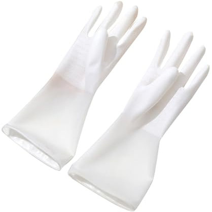 Reusable Rubber Dishwashing Gloves Water-Proof Skid Resistant Long Kitchen Gloves Cleaning Gloves for Washing Dishes Vegetables Furniture (S 45cm/18in)
