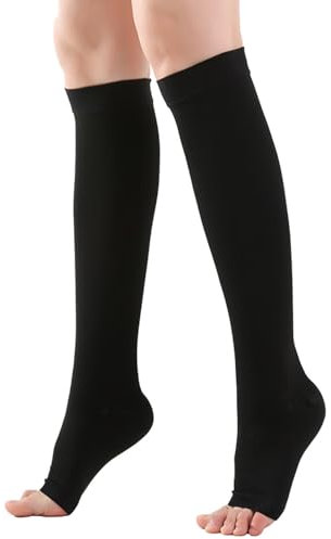 iCovalescent Kompressionsstrümpfe, Medizinische Kompressionsstrümpfe, Offene Zehe für Damen und Herren (Schwarz)