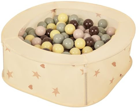 SELONIS Faltbarer Bällebad Für Kinder 100 Bälle Pop-Up, Hellbeige:Pastellbeige/Grüngrau/Pastellgelb/Braun