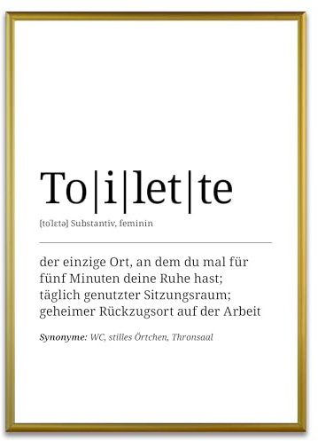 ARTFAVES® Poster Definition Toilette | Worterklärung Duden Lexikon Wanddeko Wandbild Spruch als Geschenk | mit Rahmen Alu Gold | 21 x 30 cm