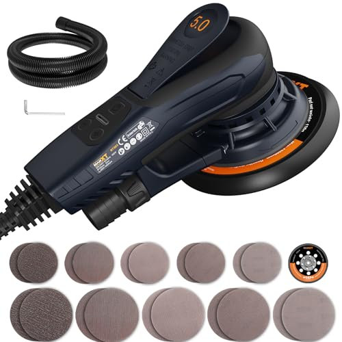 MAXXT Ponceuse Excentrique Brushless 5,0 mm 230V - Ponceuse Électrique Polyvalente à Vitesse Variable avec 10 Disques de Ponçage