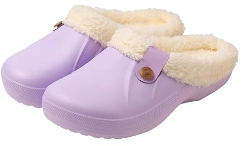 ticticlily Pantofole Donna Uomo Invernali Zoccoli Sabot Imbottiti Calde Morbide Ciabatte da Casa Esterno in Comode Peluche Inverno Impermeabile Scarpe da Giardino A Viola 37/38 EU