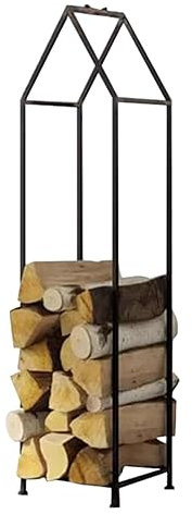 Kaminholzhalter Ständer für Haus, Hof und Deck, extra hoch, schmal, 33 cm breit, goldfarben, schwarz, Eck-Kaminholzständer