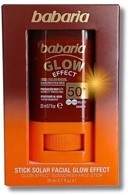 Babaria - Stick Solaire Visage 50 Glow | Crème Solaire En Stick Barre Visage | Effet Glow | Protection Solaire 50 toute l'année | Résistant à l'Eau | Végan | Respectueux des Coraux | 20 ml