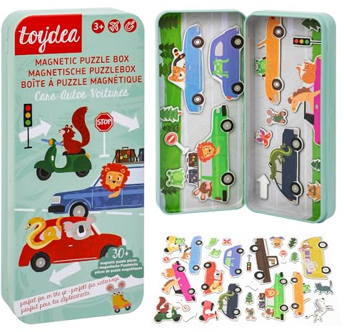 Toydea Magnetspiel Puzzle Box Autos, Magnetspiel für Kinder ab 3 Jahre | Fördert Motorik & Fantasie, magnetisches Spielzeug, Beschäftigung für Autofahrt & Flugzeug, Reisespiel