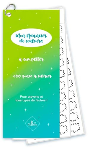 JC GRAPHIC Nuancier à Colorier Recto/Verso - Sans trou pré-percé - Crayons et tous types de feutres - 400 zones à colorier (Sans trous pré-percés, Vert/Bleu)