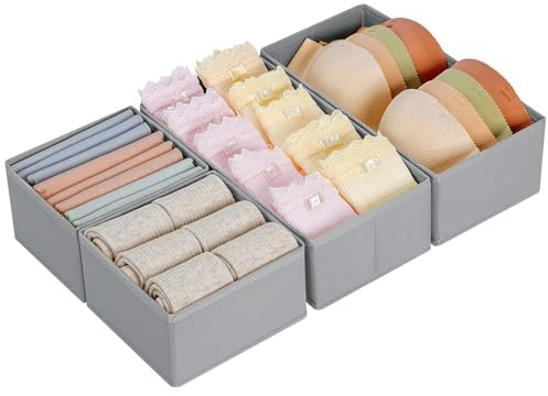 DIMJ Cajones Sistema de Organización de Cajones Organizador - Caja de Almacenamiento de Tela, Insertos de Cajones para Armarios, Armario Organizador para Ropa, 4 Piezas, Gris Clásico
