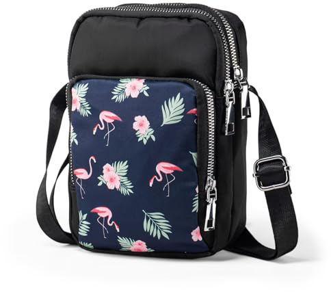 LaRechor Handytasche zum Umhängen Kleine Umhängetasche für Damen Flamingo Tasche Handy Handtasche Mädchen Crossbody Bag mit 3 Fächer